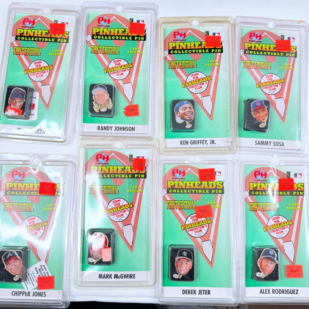 1999 Pinheads MLB First Edition Pins Jeter Griffey Sosa Chipper McGwire Lot of 8